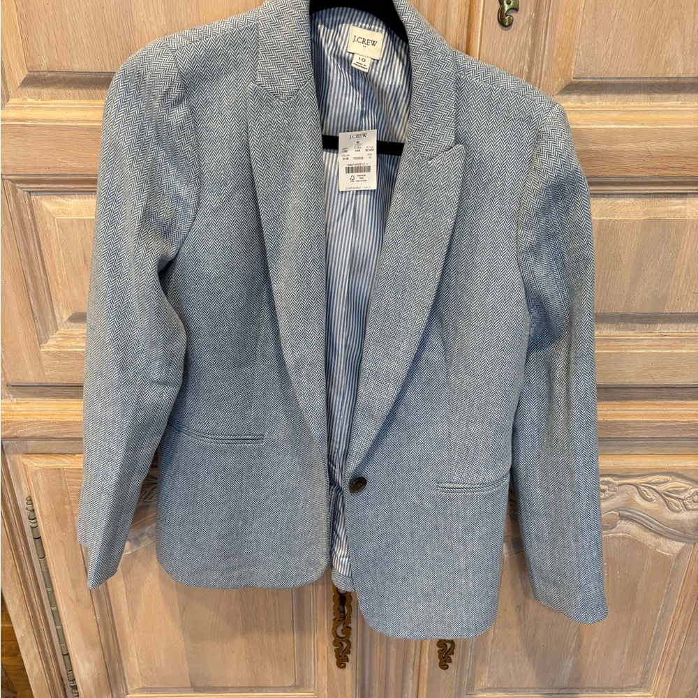 J. Crew Herringbone Blazer with Striped Lining